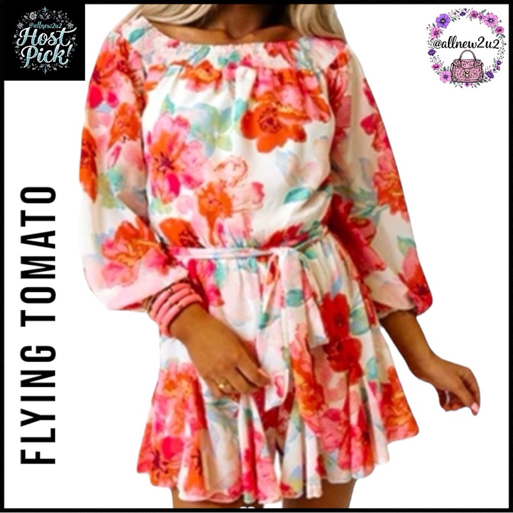 Flying Tomato Floral Off-Shoulder Romper Dress Styling Medium